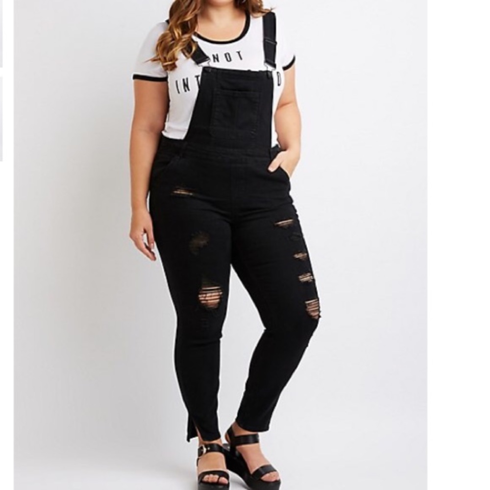 Black Distressed Skinny Overalls NWT
